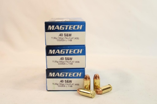 Three boxes of MagTech 40 S&W 180 gr FMJ-FN. Count 150.