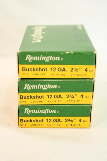 Three boxes of Remington 12 ga #4 Buck. Count 15.