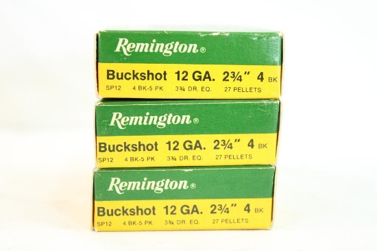 Three boxes of Remington 12 ga #4 Buck. Count 15.