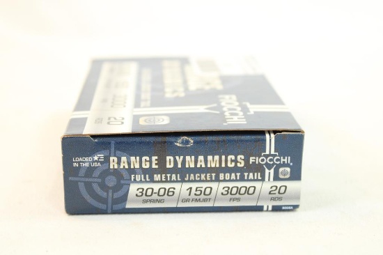 One box of Fiocchi 30-06 150 gr FMJBT. Count 20.