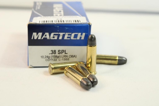 One box of MagTech 38 Spl 158 gr LRN. Count 50.