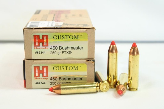 Two boxes of Hornady 450 Bushmaster 250 gr FTX. Count 40.