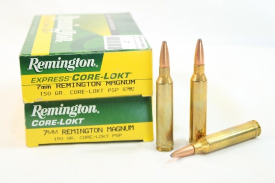 Two boxes of Remington 7mm Rem Mag 150 gr PSP. Count 40.