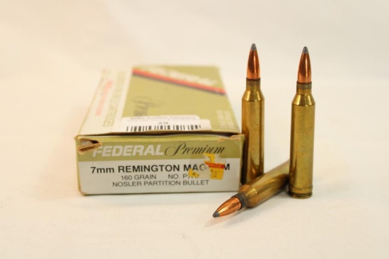 One box of Federal 7mm Rem Mag 160 gr Nosler Partition. Count 20.