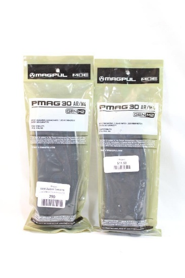 Two MagPul 30 round magazines for AR/M4, in packages.