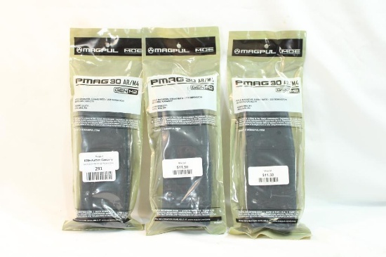 Three MagPul 30 round AR/M4 magazines. In packages.
