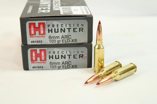 Two boxes of Hornady Hunter 6mm ARC 103 gr ELD-X. Count 40.