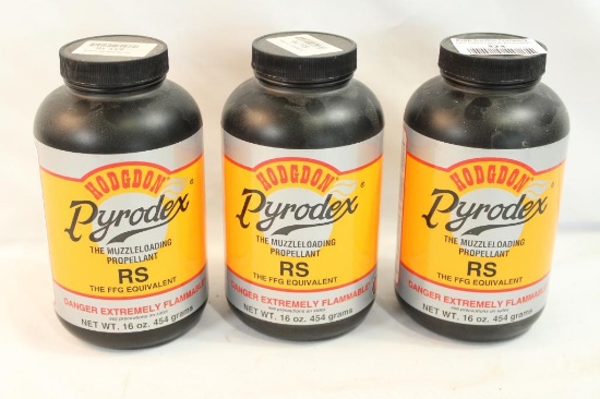 Three bottles of Hodgdon RS Pyrodex. Will not ship, pick-up only.