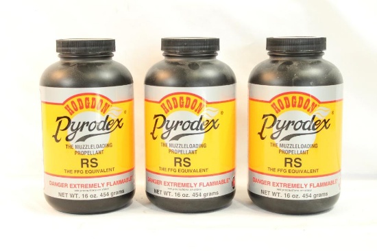 Three bottles of Hodgdon RS Pyrodex. Will not ship, pick-up only.