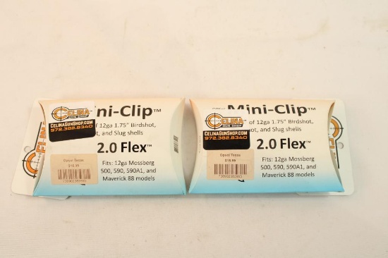 Two mini-clips for Mossberg 12 ga. Fits 500, 590, 590A1 models. In packages.