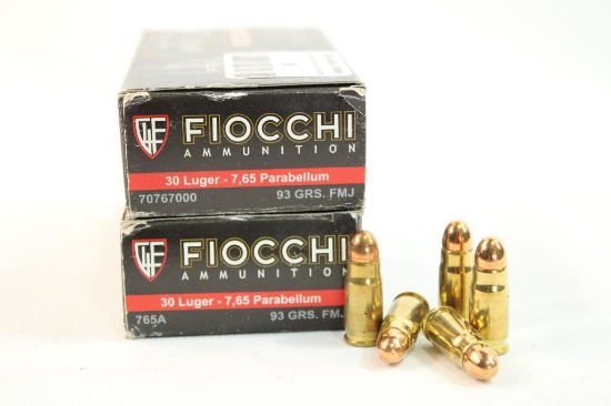 Two boxes of Fiocchi 30 Luger 93 gr FMJ. Count 100.