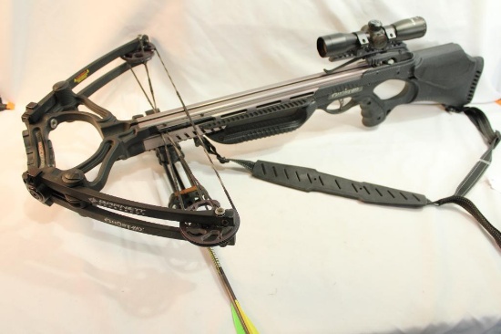 One Ghost 410 crossbow with quiver and scope.