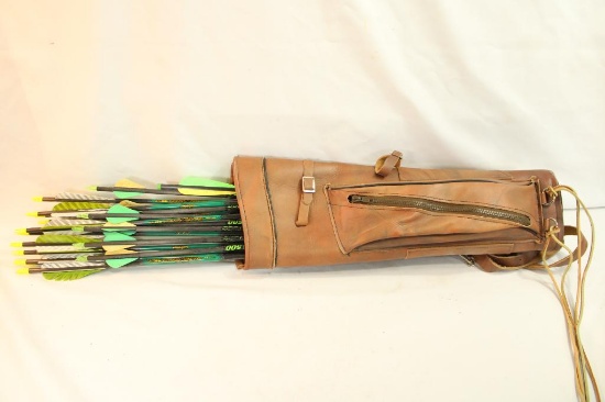 One leather bow quiver with 21 carbon arrows.