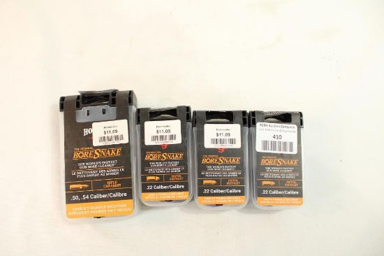 Four bore snakes. One for 50 cal and three for 22 cal. In packages.