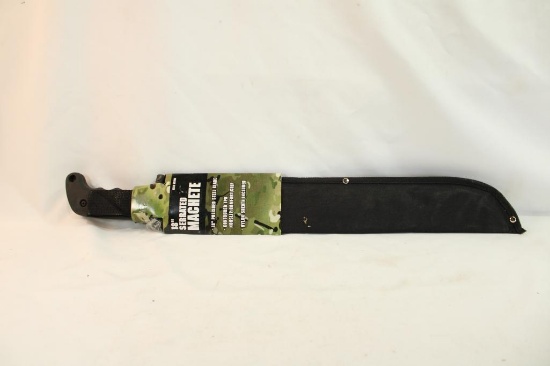 One 18" serrated machete with nylon sheath. In package.
