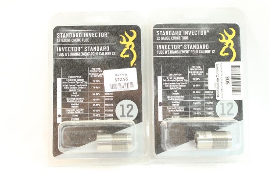 Two Browning 12 ga standard Invector choke tubes, one modified, and one skeet. In packages.