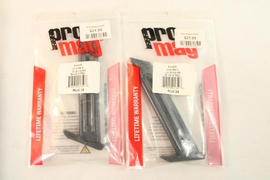Two Ruger 22/45, 10 round magazines. In packages.