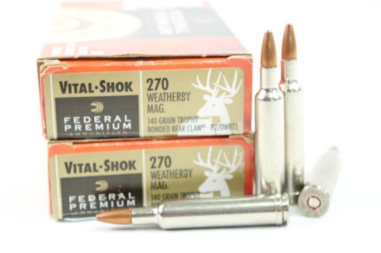 Two boxes of Federal 270 Wby Mag 140 gr Bonded Trophy Bear Claw. Count 40.