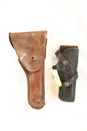 Leather WWI M1911 .45 holster stamped US and one leather RH holster unknown