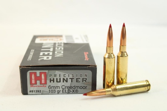 One box of Hornady Hunter 6mm Creedmoor 103 gr ELD-X. Count 20.