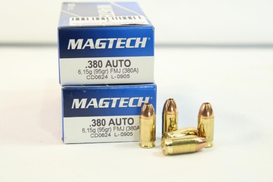 Two boxes of MagTech 380 auto 95 gr JHP. Count 100.