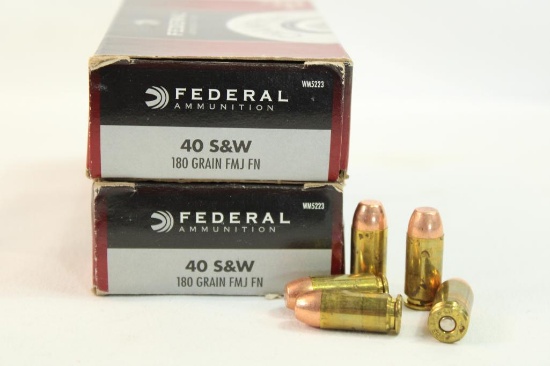 Two boxes of Federal 40 S&W 180gr FMJ FN. Count 100.
