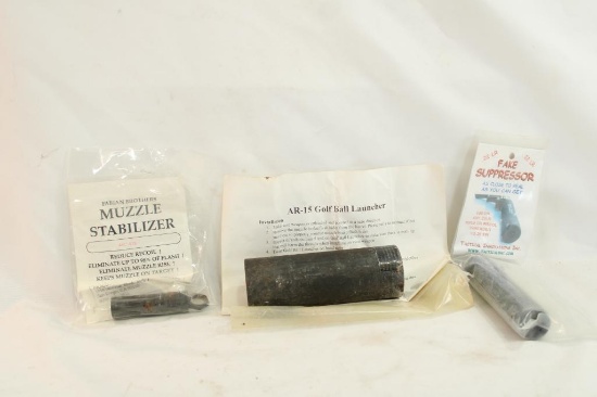 AR-15 golf ball launcher, AK 47 muzzle stabilizer and Tactical Innovations INC .22LR fake suppressor