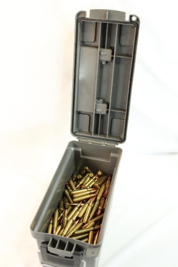 One Dk brown plastic ammo box of Hornady 223 Rem 55 gr V-Max. Approx count 800.