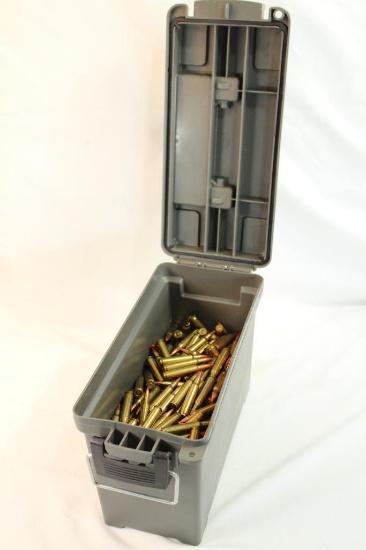 One Dk brown plastic ammo box of Hornady 223 Rem 55 gr V-Max. Approx count 800.