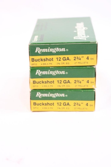 Three boxes of Remington 12 ga #4 Buck. Count 15.