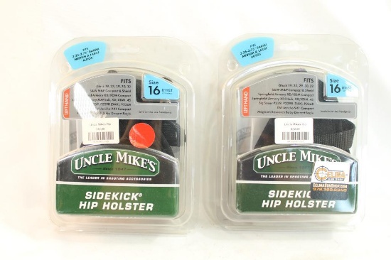 Two Uncle Mike's size 16 sidekick hip holsters. Fits 3.25-3.75" Barrel, medium and large autos. New