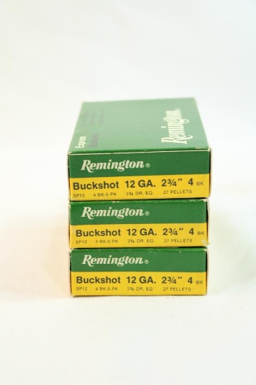 Three boxes of Remington 12 ga #4 Buck. Count 15.