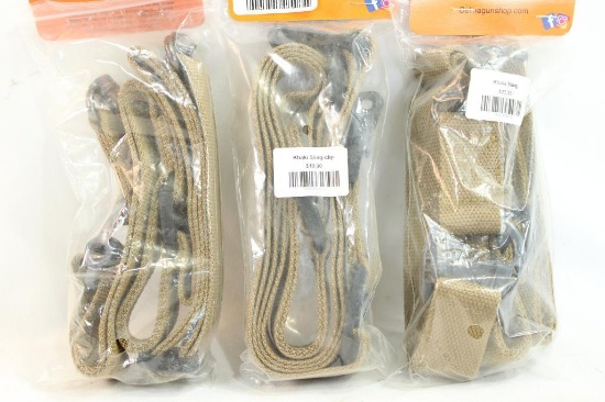 Three Khaki colored nylon rifle slings, new in pkgs