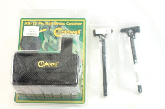 AR-15 picatinny rail brass catcher and two AR- charging handles