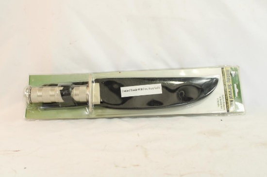 One 8" hunting and survival knife with sheath, new in pkg