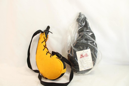 Two "Bota" water bags, plastic with nylon covers, one new in pkg