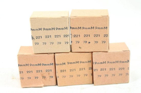 Five boxes of 9MM ammo, 100 count total