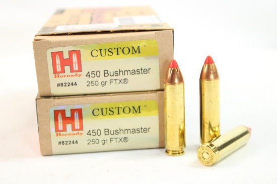Two boxes of Hornady 450 Bushmaster 250 gr FTX. Count 40.