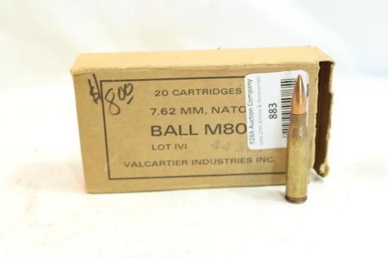One box of Valcartier 7.62 Nato/.308 ammo, 20 count total
