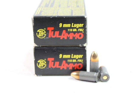 Two boxes of TulAmmo 9MM luger 115 gr FMJ, 100 count total