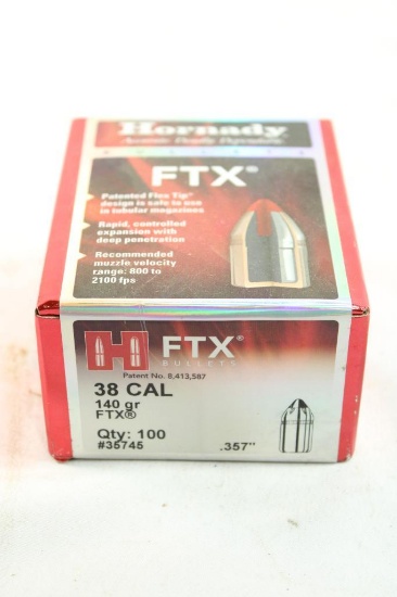 Box of Hornady 38 Cal 140 gr FTX, 100 count