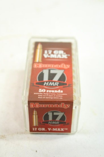 One box of Hornady 17 HMR 17gr V-max, 50 count total