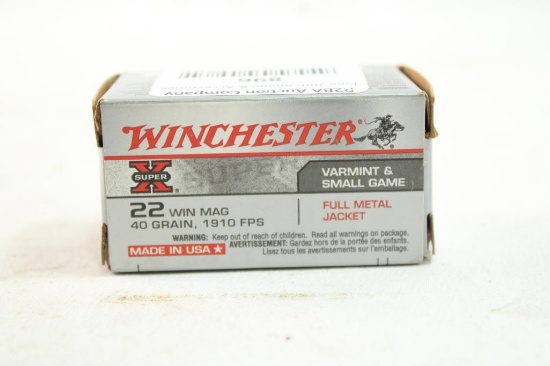 Box of Winchester 22 Win Mag 40 gr FMJ, 50 count