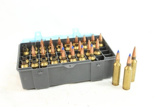 Plastic ammo box of 270 WSM, 23 loaded and 17 fired brass