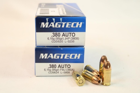 Two boxes of MagTech 380 auto 95 gr JHP. Count 100.