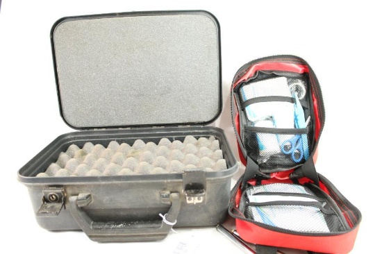 One padded lockable box, one first aid kit and two tire gauges