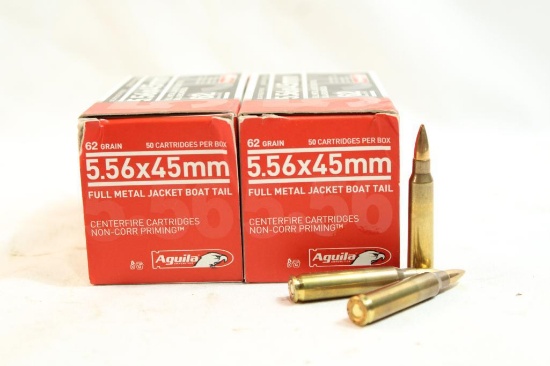 Two boxes of Aguila 5.56 X45MM FMJ 62gr, 100 count total