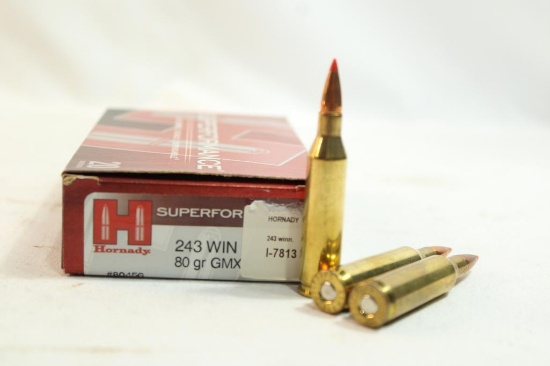 One box of Hornady Superformance 243 Win 80 gr GMX, 20 count total
