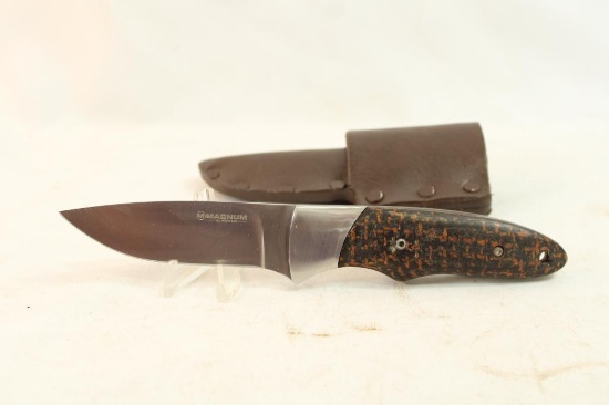 Boker Magnum fixed blade knife with leather sheath and 4" blade
