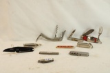 Ten small pocket knives and multi-tools